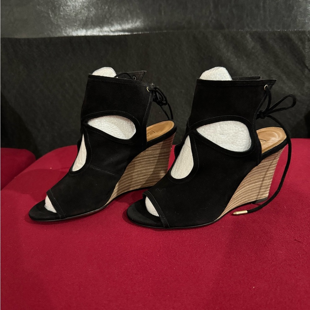 Aquazzura Black Suede Sexy Thing Wedges